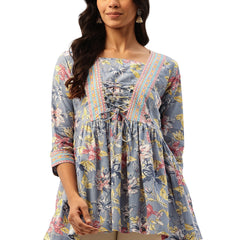 Princess Cut Top for Women - 3/4 Sleeves with Front Drawstrings