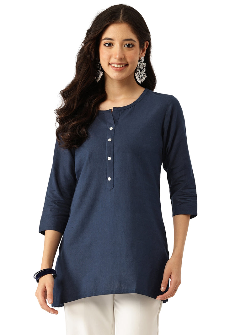 Elegant Short Kurti for Women –Button Detailing & 3/4 Sleeves | Round Neck |