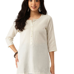 Elegant Short Kurti for Women –Button Detailing & 3/4 Sleeves | Round Neck |
