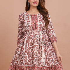 Floral Cotton Flared Dress (S–XXL | 3/4 Sleeves) – Breezy Comfort with Feminine Flow