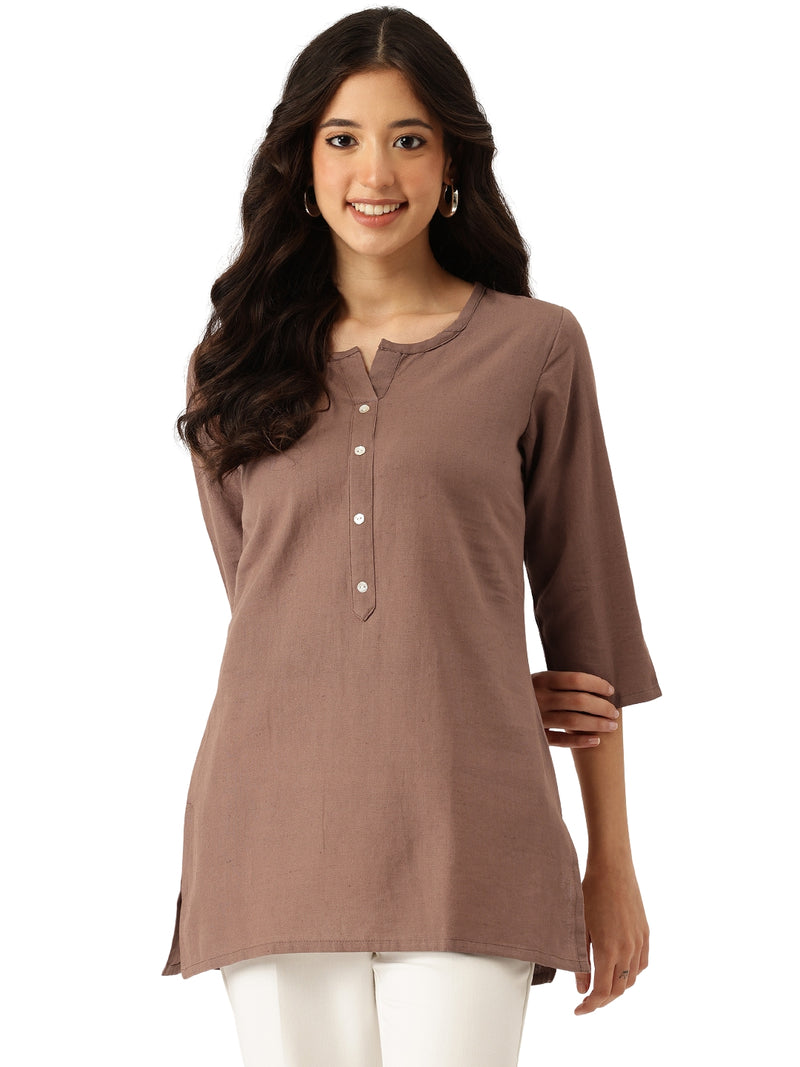 Elegant Short Kurti for Women –Button Detailing & 3/4 Sleeves | Round Neck |