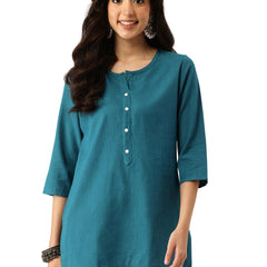 Elegant Short Kurti for Women –Button Detailing & 3/4 Sleeves | Round Neck |