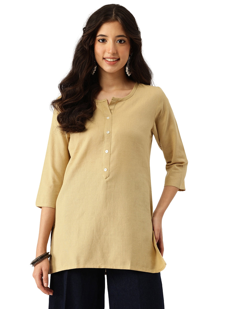 Elegant Short Kurti for Women –Button Detailing & 3/4 Sleeves | Round Neck |