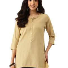 Elegant Short Kurti for Women –Button Detailing & 3/4 Sleeves | Round Neck |