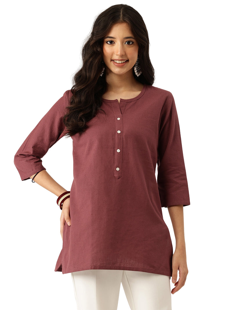 Elegant Short Kurti for Women –Button Detailing & 3/4 Sleeves | Round Neck |