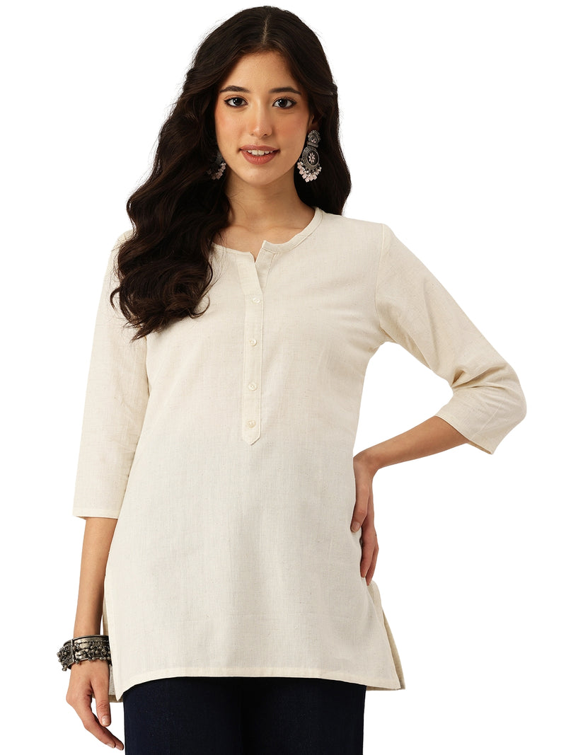 Elegant Short Kurti for Women –Button Detailing & 3/4 Sleeves | Round Neck |