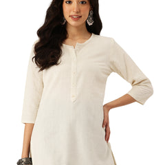 Elegant Short Kurti for Women –Button Detailing & 3/4 Sleeves | Round Neck |