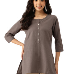 Elegant Short Kurti for Women –Button Detailing & 3/4 Sleeves | Round Neck |