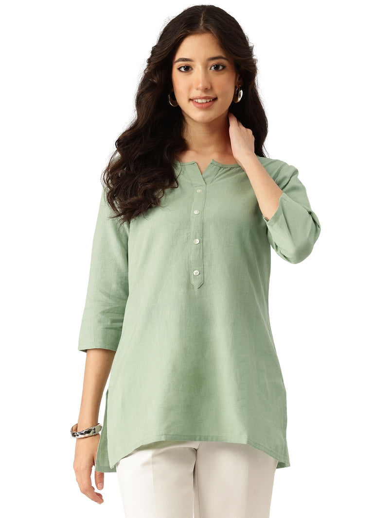 Elegant Short Kurti for Women –Button Detailing & 3/4 Sleeves | Round Neck |