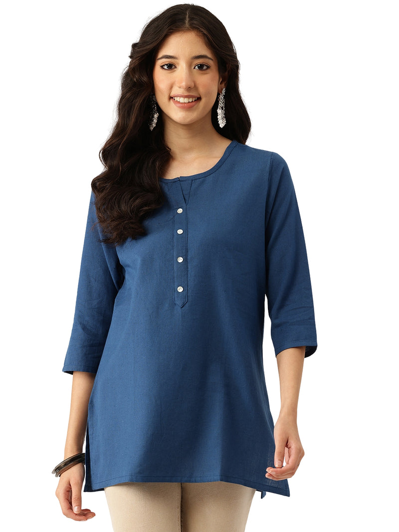 Elegant Short Kurti for Women –Button Detailing & 3/4 Sleeves | Round Neck |
