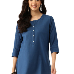 Elegant Short Kurti for Women –Button Detailing & 3/4 Sleeves | Round Neck |