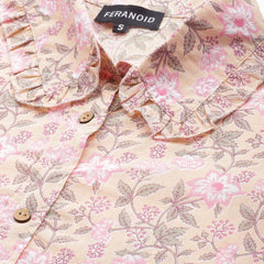 Pink Elegant Collared Co-Ord Set with Frill Detail & Elasticated Pants