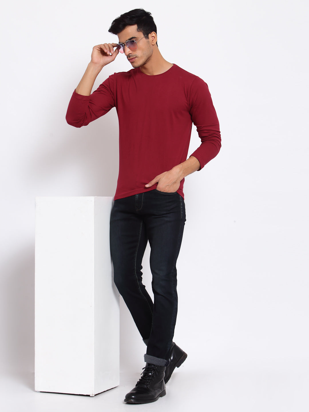 Plain Maroon Full Sleeves T-Shirt