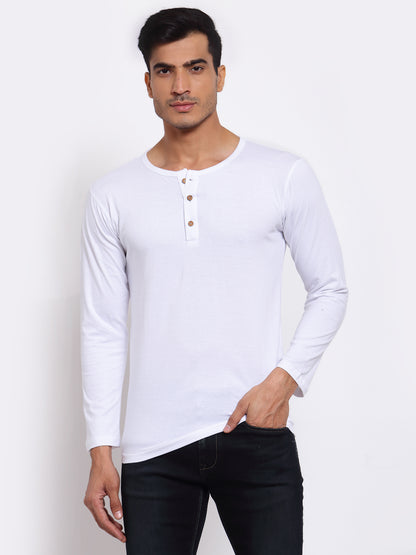 Plain White Henley Full Sleeves T-Shirt