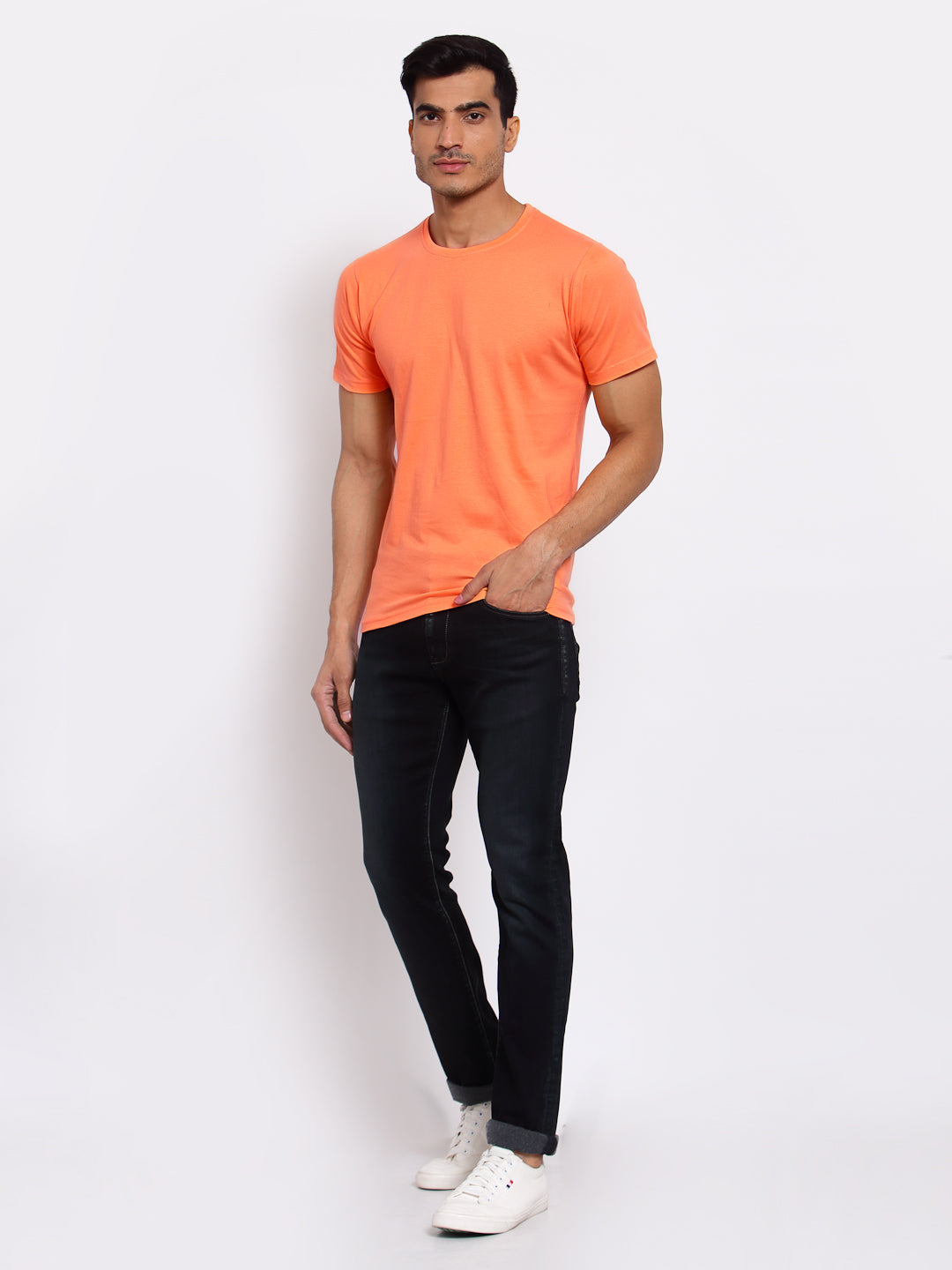 Plain Peach Half Sleeves T-Shirt