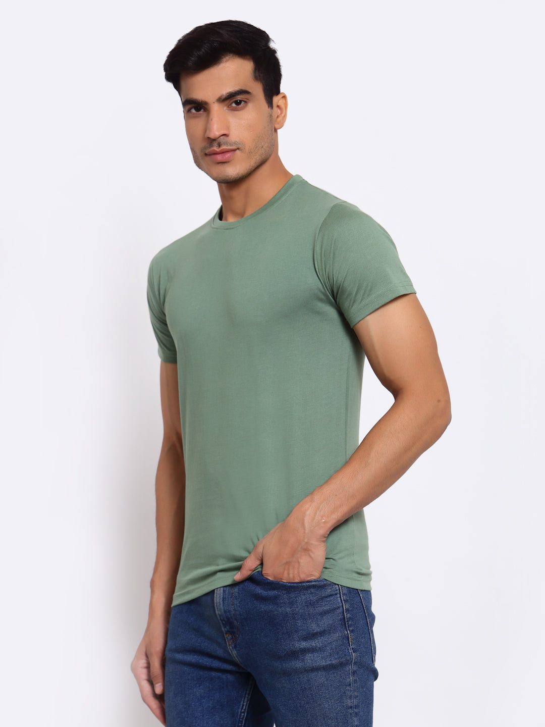 Plain Light Green Half Sleeves T-Shirt