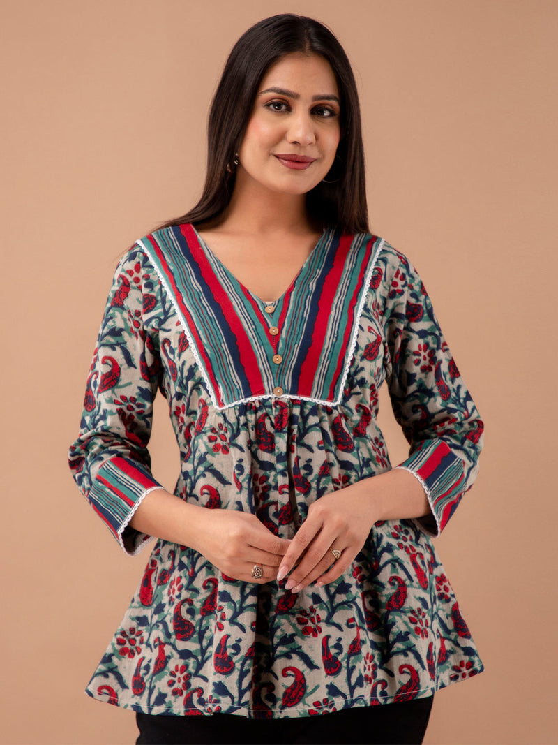 Floral Print Empire A-Line Kurti