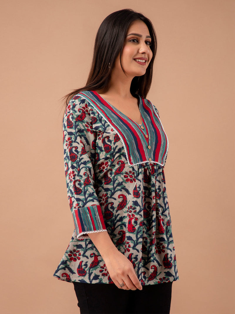 Floral Print Empire A-Line Kurti