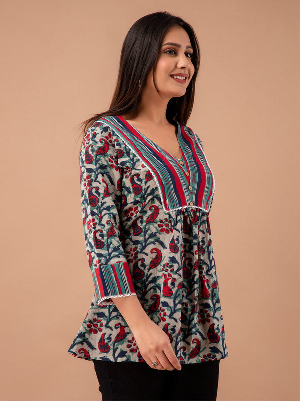 Floral Print Empire A-Line Kurti
