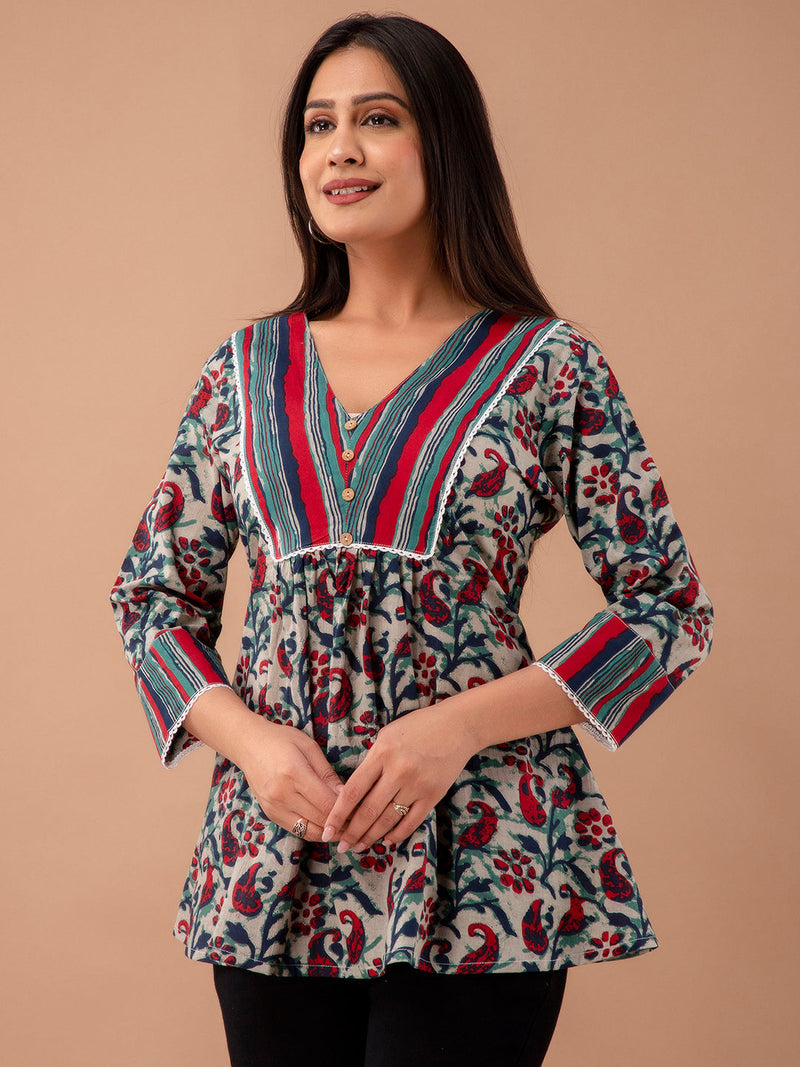 Floral Print Empire A-Line Kurti