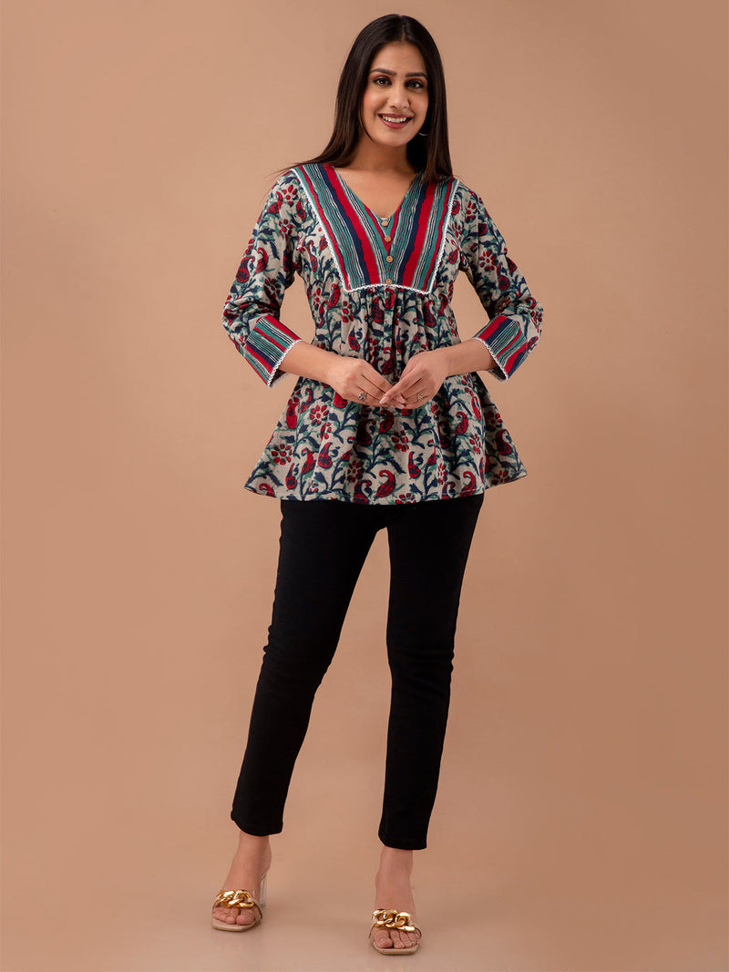 Floral Print Empire A-Line Kurti