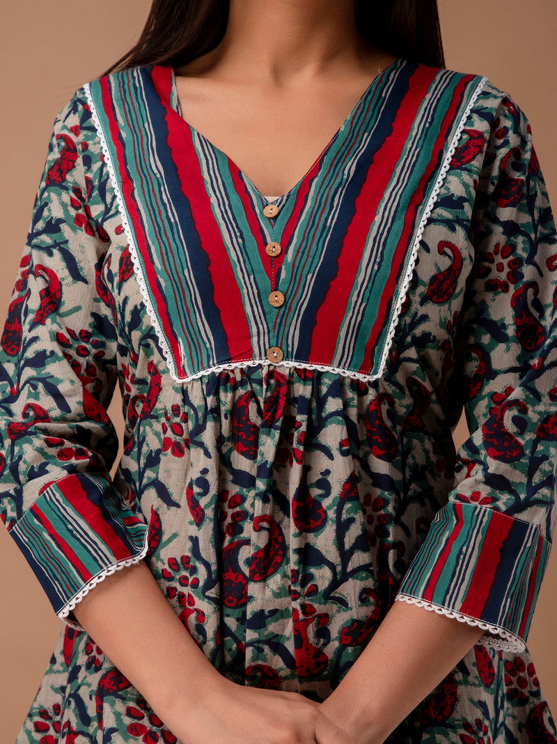 Floral Print Empire A-Line Kurti