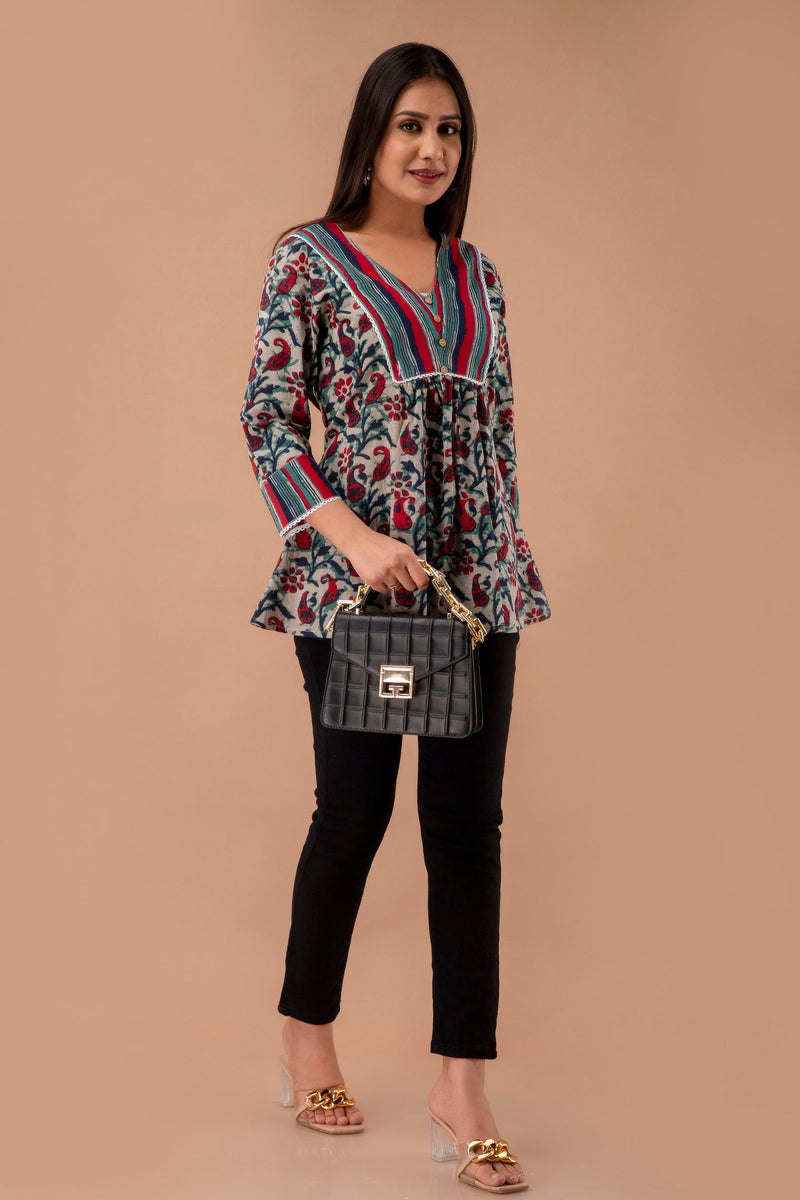 Floral Print Empire A-Line Kurti