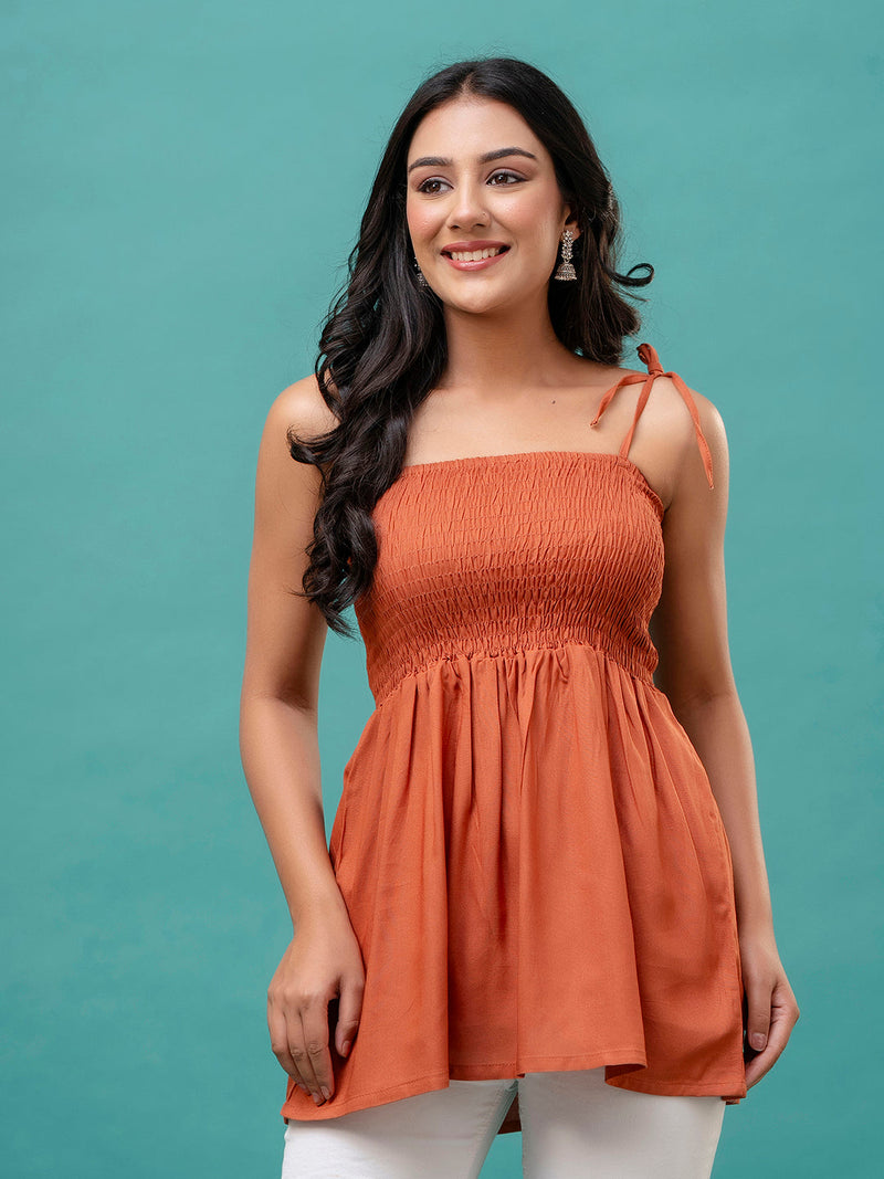 Feranoid Smocking Long Top Rayon