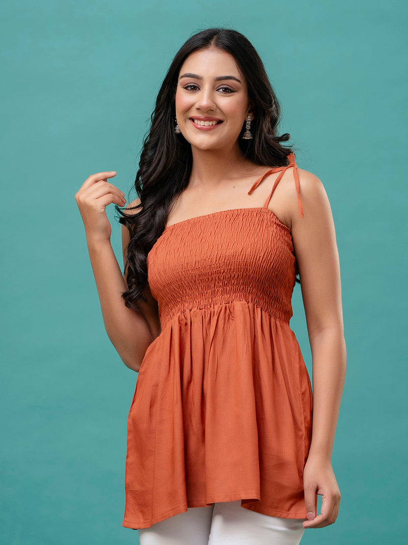 Feranoid Smocking Long Top Rayon