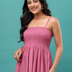 Women’s Sleeveless Rayon Dress with Smocked Shirred Bodice | Calf-Length Flared Skirt | Trendy Solid Colors