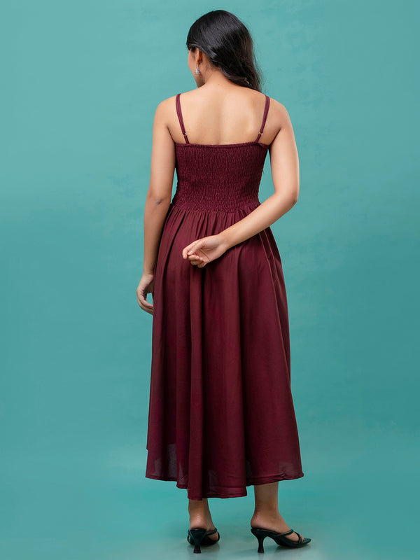 Women’s Sleeveless Rayon Dress with Smocked Shirred Bodice | Calf-Length Flared Skirt | Trendy Solid Colors