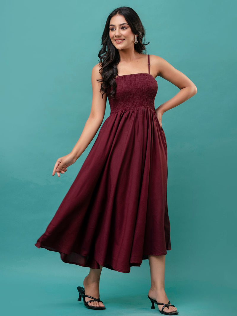 RAYON NOODLE STRAP FULL DRESS