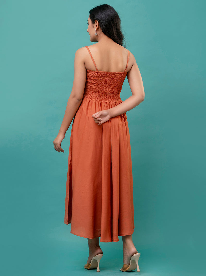 Women’s Sleeveless Rayon Dress with Smocked Shirred Bodice | Calf-Length Flared Skirt | Trendy Solid Colors