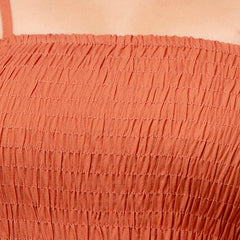 Women’s Sleeveless Rayon Dress with Smocked Shirred Bodice | Calf-Length Flared Skirt | Trendy Solid Colors