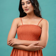 Women’s Sleeveless Rayon Dress with Smocked Shirred Bodice | Calf-Length Flared Skirt | Trendy Solid Colors