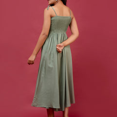 Women’s Sleeveless Rayon Dress with Smocked Shirred Bodice | Calf-Length Flared Skirt | Trendy Solid Colors