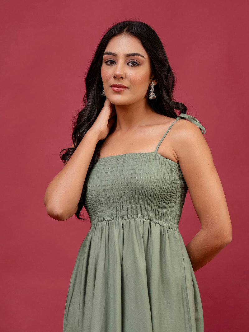 Women’s Sleeveless Rayon Dress with Smocked Shirred Bodice | Calf-Length Flared Skirt | Trendy Solid Colors