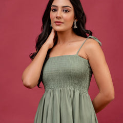 Women’s Sleeveless Rayon Dress with Smocked Shirred Bodice | Calf-Length Flared Skirt | Trendy Solid Colors