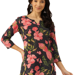 3/4 Sleeve Round Neck Vcut top Black2 Colour