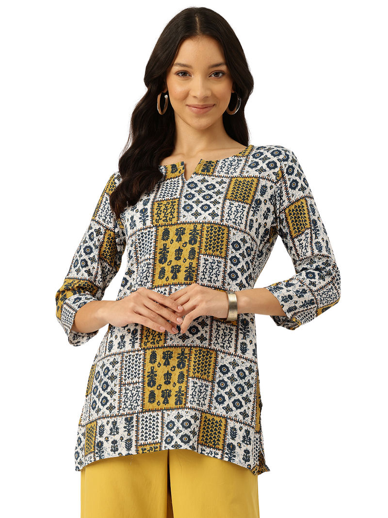 3/4 Sleeve Round Neck Vcut top White3 Colour