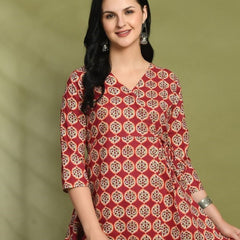 Floral Print Angrakha 3\4 Sleeves Flared Kurti