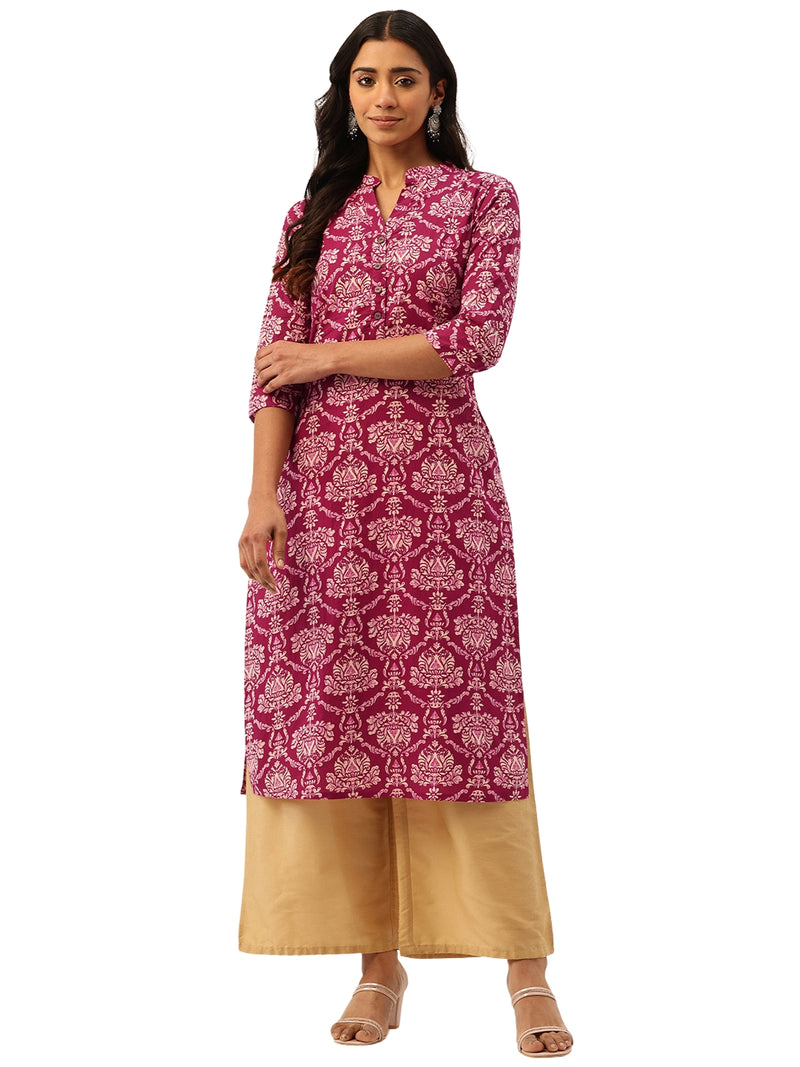 Graceful Long Kurta with 3/4 Sleeves and Button accents A Perfect Fusion of Comfort and Style