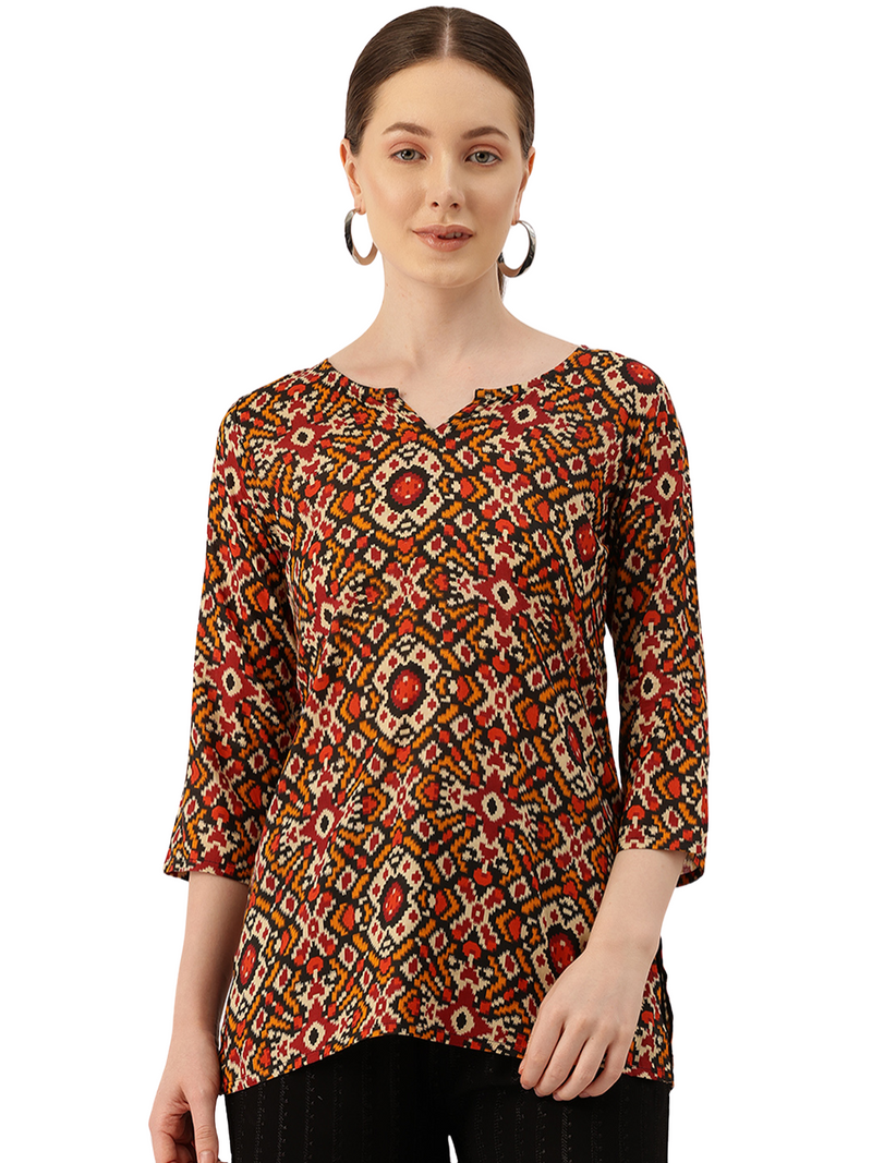 3/4 Sleeve Round Neck Vcut top Red Colour