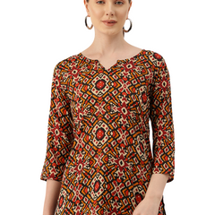 3/4 Sleeve Round Neck Vcut top Red Colour