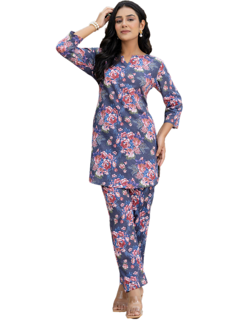 Grey Breezy Printed Cotton Co-Ord Set for Comfortable All-Day Wear