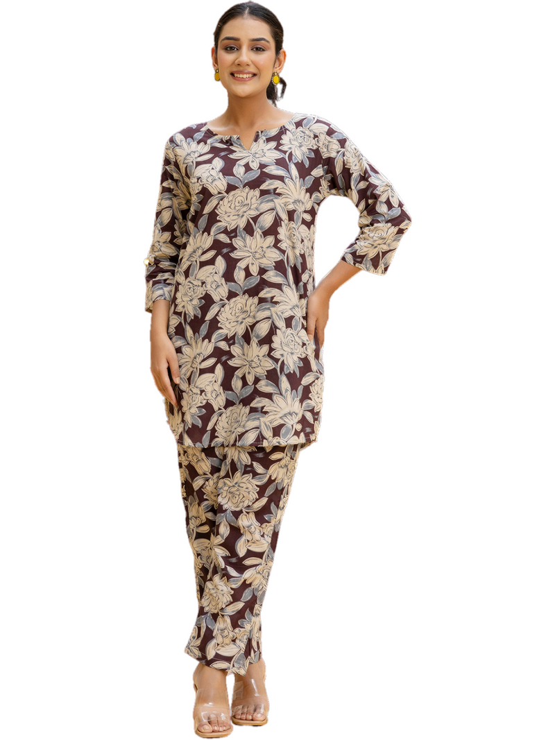 Brown Breezy Printed Cotton Co-Ord Set for Comfortable All-Day Wear