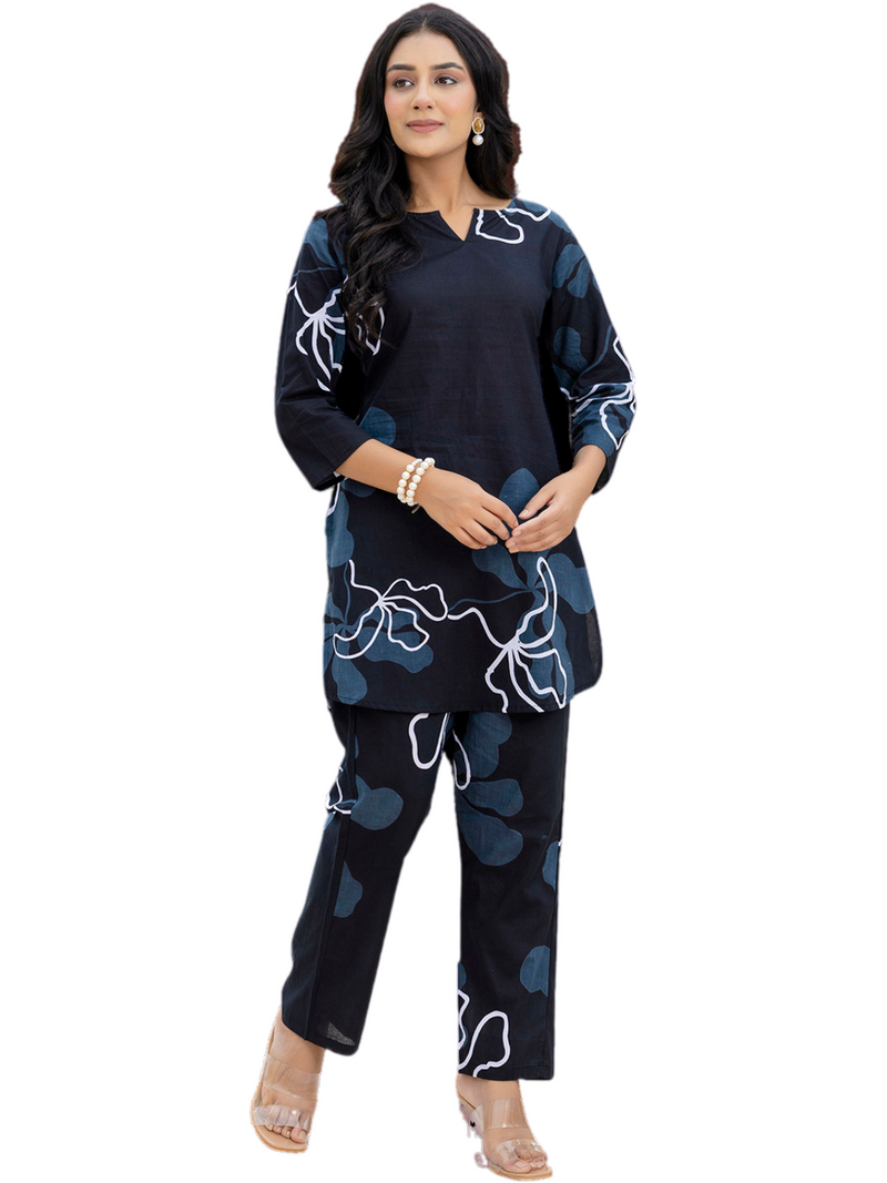 Black Breezy Printed Cotton Co-Ord Set for Comfortable All-Day Wear