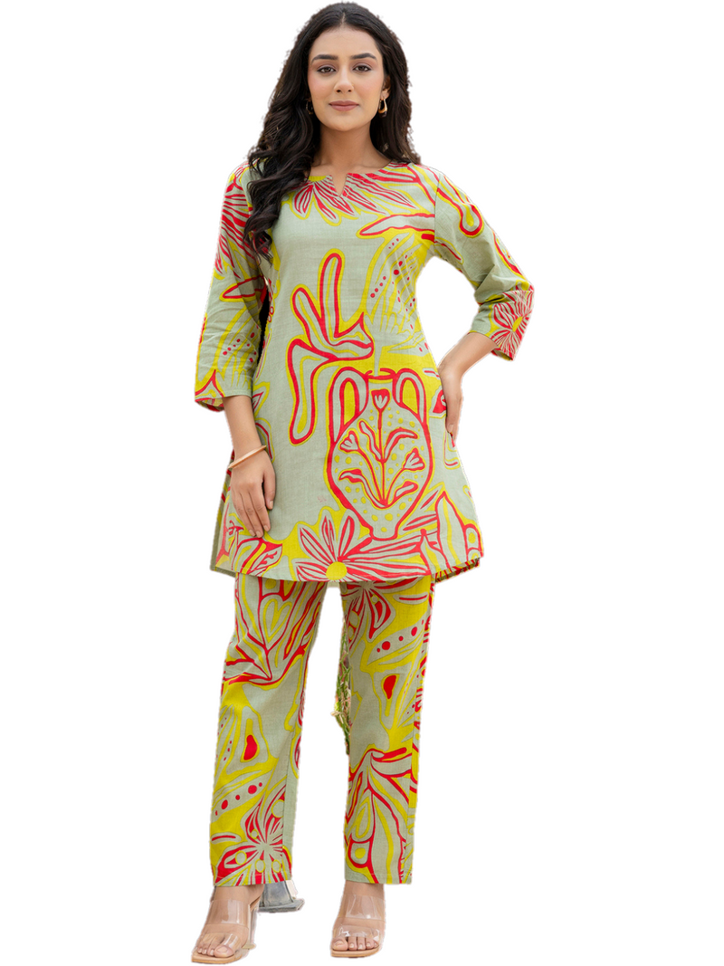 Green Breezy Printed Cotton Co-Ord Set for Comfortable All-Day Wear