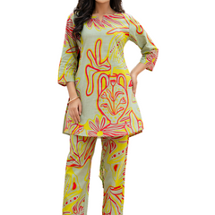 Green Breezy Printed Cotton Co-Ord Set for Comfortable All-Day Wear