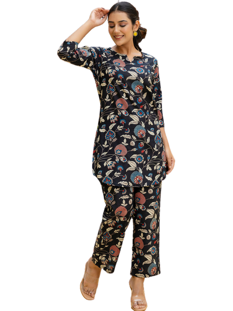 Black Breezy Printed Cotton Co-Ord Set for Comfortable All-Day Wear